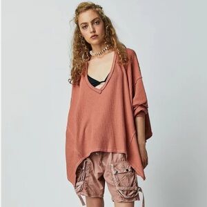Free People Oversized Waffle Knit Top | Coraline Thermal | Autumn Glaze | S